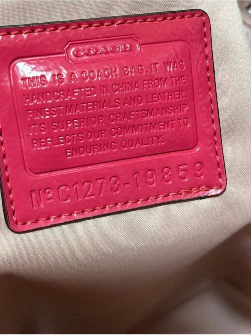 Beige Signature Pattern Backpack with Pink Trim - Picture 7 of 10